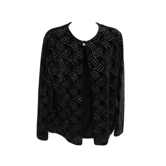 Notations Velour Top Medium Built In Cami Gold Sparkles Party Holiday Black L/S - Picture 1 of 11